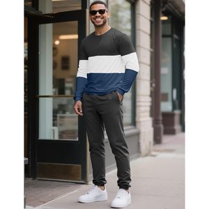 Mens 2 Piece Sweatsuit Color Block Long Sleeve Top With <b>Joggers</b> Sweatpants Casual Track Suit Set Autumn Breathable Loungewear - Product Image 2