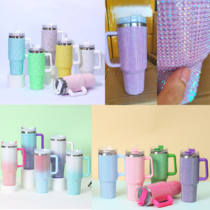 Usa Warehouse 40 Oz Gradient Ombre Glitter Shimmer Taza de acero inoxidable 40 oz Sublimación Vaso en blanco Taza de café con asa Vaca - Product Image 5