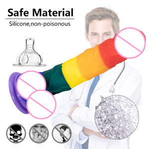 Gros gode <span class=keywords><strong>en</strong></span> silicone réaliste 7 "8" pouces forte ventouse pénis bâton coloré point arc-<span class=keywords><strong>en</strong></span>-ciel Transparent femmes Masturbation gode jouet - Product Image 6