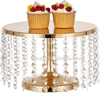 Plateau de présentation de gâteaux en cristal de luxe, support rond pour cupcakes, doré avec perles acryliques suspendues, plateau de présentation sur piédestal pour table de mariage