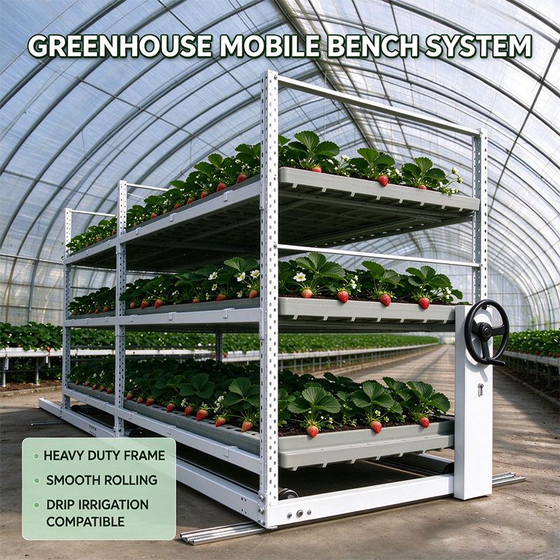 Mobile Plant Bench Greenhouse Hand Crank Vertical Growing Rack Multi ...