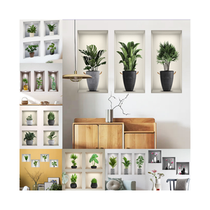 3D plantes en pot plantes vertes fleurs <span class=keywords><strong>triptyque</strong></span> peinture salon entrée décoration mur trou réparation autocollants - Product Image 1