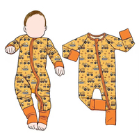 Pyjama bébé en bambou doux de haute qualité avec fermeture éclair, combinaison respirante, impression personnalisée, vente en gros