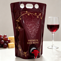 Pochettes souples à bec verseur pour vin avec valve 1L 3L 5L, sacs d'emballage liquide de qualité alimentaire, étanches et refermables, personnalisables OEM