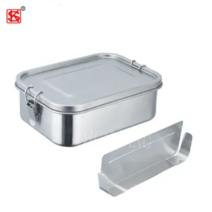 Fiambrera de acero inoxidable 304 sin BPA para niños, caja bento hermética rectangular con separador de bloqueo, ecológica