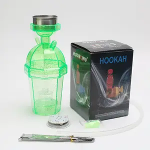 Venta al por mayor barato portátil pequeña Hookah taza viaje coche acrílico cubo Hookah taza Shisha con luz Led Hookah