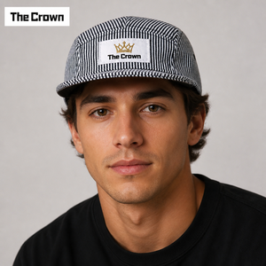 Gorra de Camping de 5 Paneles a Rayas de Alta Calidad Personalizada al por Mayor, con Visera Plana y Parche Tejido, Estilo Urbano Retro Unisex - Product Image 3
