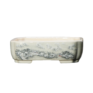 Maceta Rectangular de Cerámica Pintada a Mano, Estilo Chino con Escena de Nieve, para Bonsái, de Arcilla Blanca, para Escritorio - Product Image 5