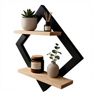 Wood Double Tier Floating <b>Wall</b> <b>Shelves</b> Modern <b>Wall</b> <b>Mounted</b> Storage Rack Minimalist Display <b>Shelf</b> for Home Entryway Living Room - Product Image 5