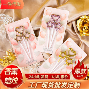 Velas de cumpleaños Lotus con forma de estrella dorada y corazón, velas de parafina para decoración de pasteles, fiesta de cumpleaños - Product Image 5