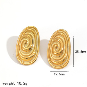 Boucles d'oreilles en acier inoxydable, design en spirale elliptique, ton or et argent, bijoux à la mode pour femmes, motif géométrique TE60547 - Product Image 5