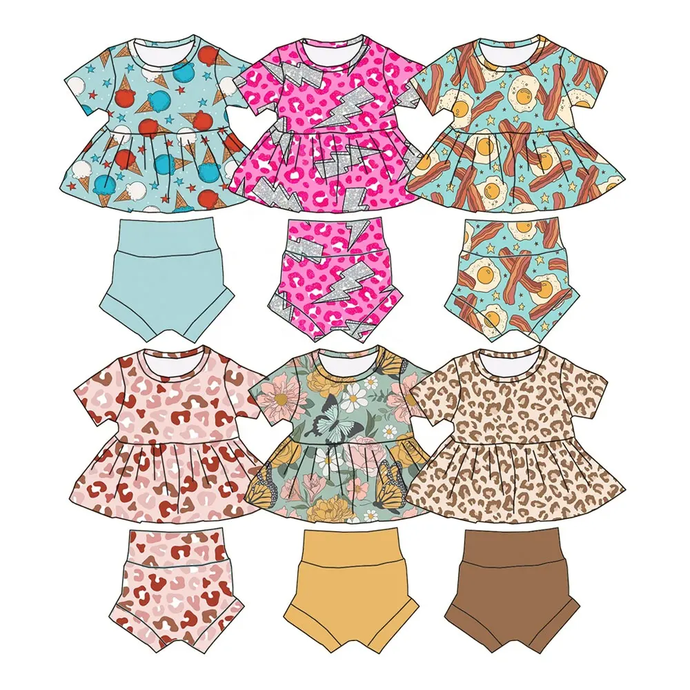 Tùy Chỉnh Tre Bé Quần Áo Peplum Áo Sơ Mi Bummies Quần Short 2 Mảnh Bộ Cô Gái Mùa Hè Trang Phục Trẻ Em Phòng Chờ Bộ