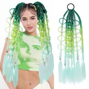 Extensiones de Cabello de Colores, Cola de Caballo Trenzada con Burbujas Ombre con Coletero, 24 Pulgadas, Accesorios para el Cabello para Niñas - Product Image 1