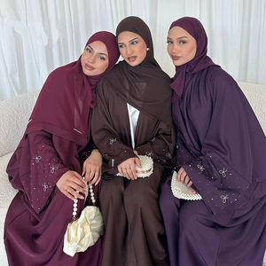 New Luxury Women Abaya With Stones Design Cardigan <strong>Robe</strong> Nida Fabric Beaded Bows Ladies <strong>Open</strong> Abaya - Product Image 1