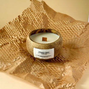 Bougie parfumée de luxe artisanale en cire de soja naturelle dans une coquille de noix de coco, écologique, avec mèche en bois, rafraîchisseur d'air, botanique, pour les fêtes, Diwali - Product Image 5