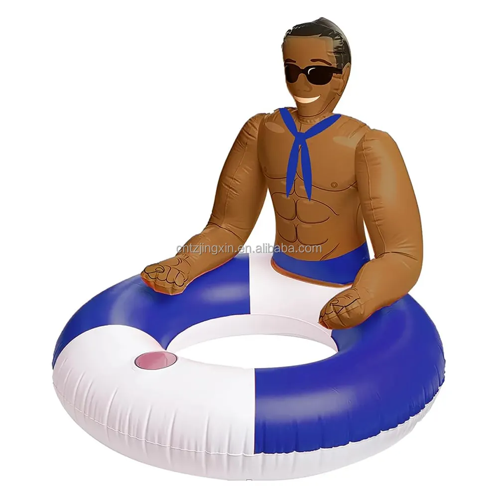 Muñeca inflable de PVC personalizada de fábrica, modelo masculino muscular con orificio de Copa, anillo de natación trasero para adultos, Fiesta en la piscina, juguetes de agua