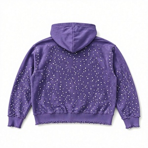 Sudadera con capucha y cremallera Aura con pedrería, unisex, corte oversize, diseño de estrella morada, estampado brillante, estilo hip hop, para otoño - Product Image 5