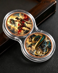 Set Koin Tembaga 2 Buah 1oz Vertikal, Cetakan 2D Mitologi Yunani Perseus Medusa Ular Raksasa, untuk Koleksi Seni Fantasi, Hadiah - Product Image 3