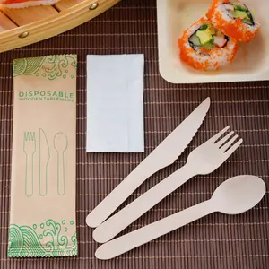 Party Disposable Cutlery Set Eco-friendly Bamboo Wooden Spoons Knife Fork For Ice Cream Cake