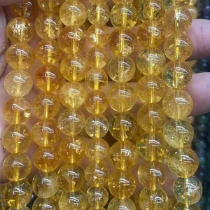 Gemstone Natural Citrine Stone 6mm 8mm 10mm 12mm Round Beaded Strand Yellow Citrine Bead