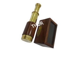 Télescope en bois nautique en laiton avec légende Boîte en verre en bois brun Article de cadeau de collection - Product Image 1