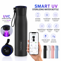 Bouteille d'eau intelligente de 16 oz en acier inoxydable 316 avec revêtement en poudre, isolation sous vide, affichage de la température par application LED et fonction d'auto-nettoyage