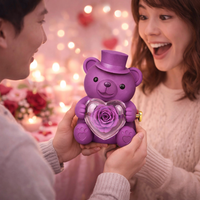 Boîte cadeau artisanale en forme d'ours avec fleurs roses, design surprise rotatif pour filles, pour Noël, la fête des mères, Thanksgiving, la Saint-Valentin