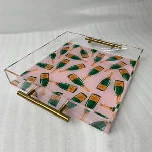 Bespoke chống trượt hình chữ nhật vuông UV in chống xước Acrylic phục vụ khay với kim loại vàng xử lý cho khách sạn trang trí nội thất - Product Image 3