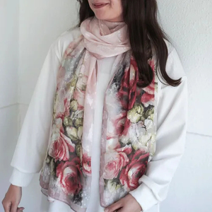 Chal de Mujer con Estampado Floral, Textura Suave y Lisa, 100% Poliéster, Estilo Chino, Transpirable, Ligero, Bufanda de Moda - Product Image 1