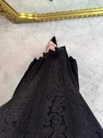 Abaya de soirée moulante en dentelle florale, couleur café pur du Moyen-Orient, avec col montant et poignets lanternes, coupe ajustée, robe de soirée formelle