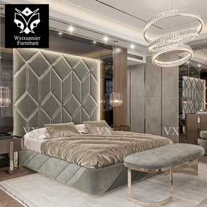 Set di camere da <span class=keywords><strong>letto</strong></span> King Size personalizzato in fabbrica <span class=keywords><strong>letto</strong></span> in tessuto imbottito alto <span class=keywords><strong>testiera</strong></span> in acciaio inox 3 anni di lusso sfondo <span class=keywords><strong>muro</strong></span> - Product Image 2