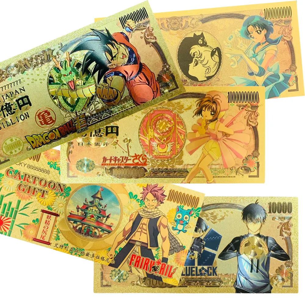 100 Farbe Hochwertige gemischte Anime DBZ Fairy Tail Bleach JOJO Hunter Goldene Banknoten Geld als Werbe geschenk