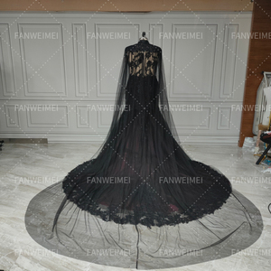 Gelin pelerin ile 17005 # zarif siyah ve mor düğün elbisesi Illusion geri balık kuyruğu gotik Mermaid resmi elbise gelin kıyafeti - Product Image 4