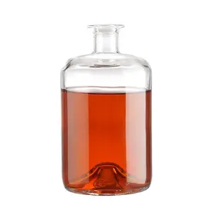 Bouteille en verre de 750ml en stock en vrac avec bouchon en liège pour bouteilles de forme ronde de liqueur de vin de whisky