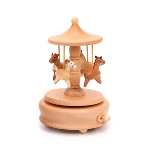 Creative Carousel Music Box Children's Toys Home Decoration Beech Wooden Music Box