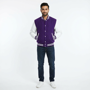 Hot Selling Custom Cool Style Fleece Winter <b>Men's</b> Varsity <b>Jacket</b> with Stand Collar and Front Logo Breathable Knitted Fabric - Product Image 1