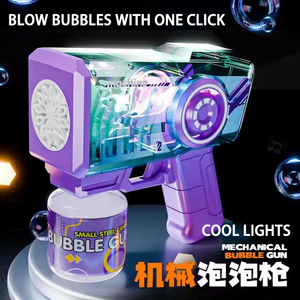 Pistolet à bulles automatique lumineux à LED pour enfants, machine à bulles transparente avec solution de recharge de 90 ml, jeu d'extérieur estival - Product Image 3