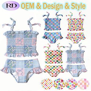 2026 Hot New Girls Boutique Swimsuit <strong>Toddler</strong> Floral Print Smocked Ruffle Shoulder Tie Dream Smocked Tanking Two Piece <strong>Swim</strong> <strong>Suit</strong> - Product Image 1