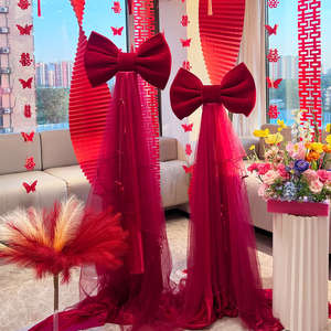 Lazo gigante de terciopelo rojo Magpie para decoración de pared en bodas, accesorios de tela para la habitación nupcial y fondo de sala de estar - Product Image 3