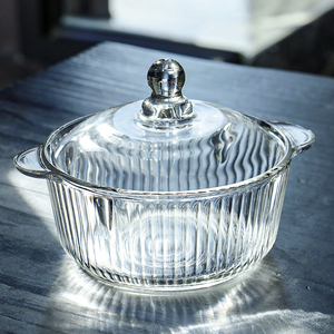 Chất lượng cao mới nhất cao Borosilicate nhà bếp nhà kính món ăn nồi rõ ràng Bộ đồ ăn thực phẩm bát thủy tinh với nắp - Product Image 2