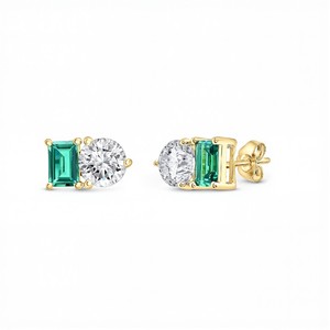 Luxury Round & Emerald Lab Grown Diamond <b>Stud</b> Earrings with 925 Sterling Silver <b>Titanium</b> 10K 14K 18K Gold Elegant Fine Jewelry - Product Image 1