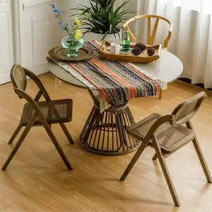 Wholesale Nordic Chair Rattan Solid Wood Foldable Dining Chair For Restaurant