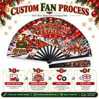 Kipas Lipat Promosi Rave Fan 13 Inch 33cm Kayu Plastik Bambu North Pole Express Pasar Liburan Natal Logo Kustom