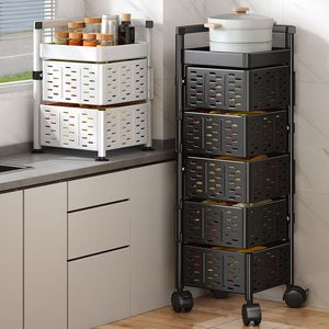 Chariot en métal à 5 niveaux chariot utilitaire roulant pliable pour salle <span class=keywords><strong>de</strong></span> bains cuisine poussez les paniers <span class=keywords><strong>de</strong></span> rangement <span class=keywords><strong>de</strong></span> fruits pliables carrés - Product Image 3