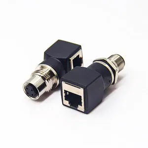 Ethernet Encoding Rj45 to M12 8Pin D Code Male Female Adapter Receptacle Back Mount Waterproof Plug Cable Connector With Hybrid