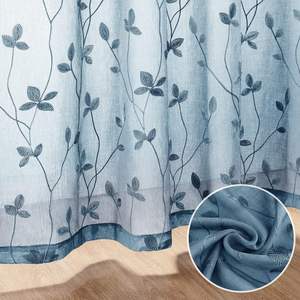 DaiRui Rideaux transparents <span class=keywords><strong>vert</strong></span> <span class=keywords><strong>sauge</strong></span> brodés à motif de feuilles avec poches en faux lin floral Rideaux de fenêtre en voile semi-transparent - Product Image 4