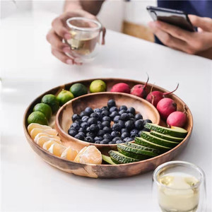 Wooden Double Round Divided <b>Tray</b> For Fruit Candy Nut Snack Serving Home Use Hotel Coffee <b>Tea</b> - Product Image 3
