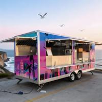Remolque de Comida Clásico Cuadrado con Acabado Interior de Madera y Ventanas Enrollables, Carrito Industrial Vintage para Café Especializado y Hamburguesas