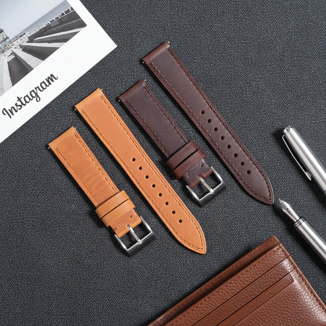 Jettda Durable Genuine Leather Watch Band 18-24mm, Classic Design, Multiple Colors for Daily & Casual Wear for Luxury Watches