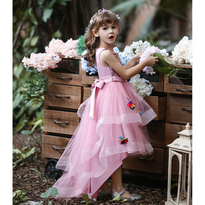 Children's Princess Dress Pink Tulle Floral Vest A-Line Flower Girl Dress Piano Performance Costume - Product Image 3